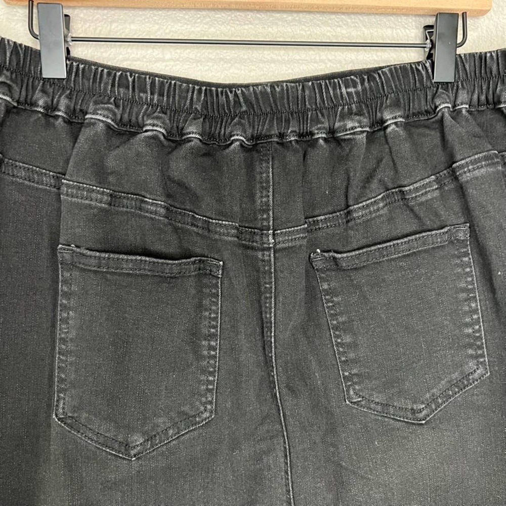 Skies Are Blue Black Denim Button Front Raw Hem Plus Size Knee Length Skirt - Picture 7 of 12
